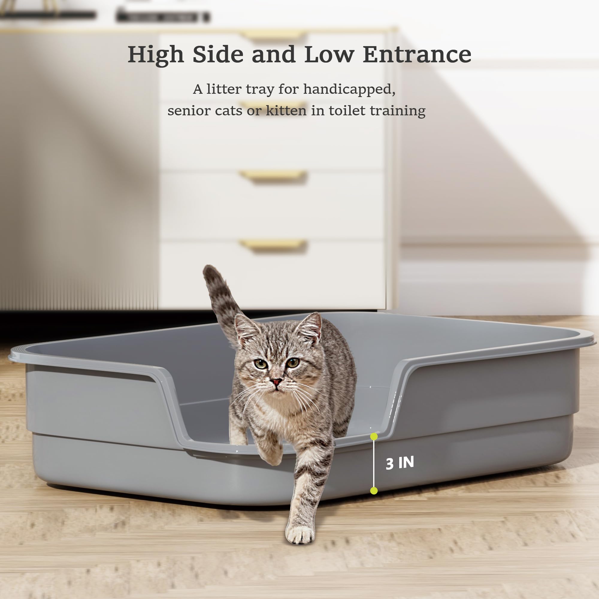 Vealind XL cat litter box side view showing roomy depth