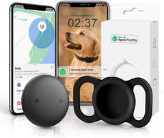 Vebiso dog tracker on collar provides real-time location via Find My on iOS.