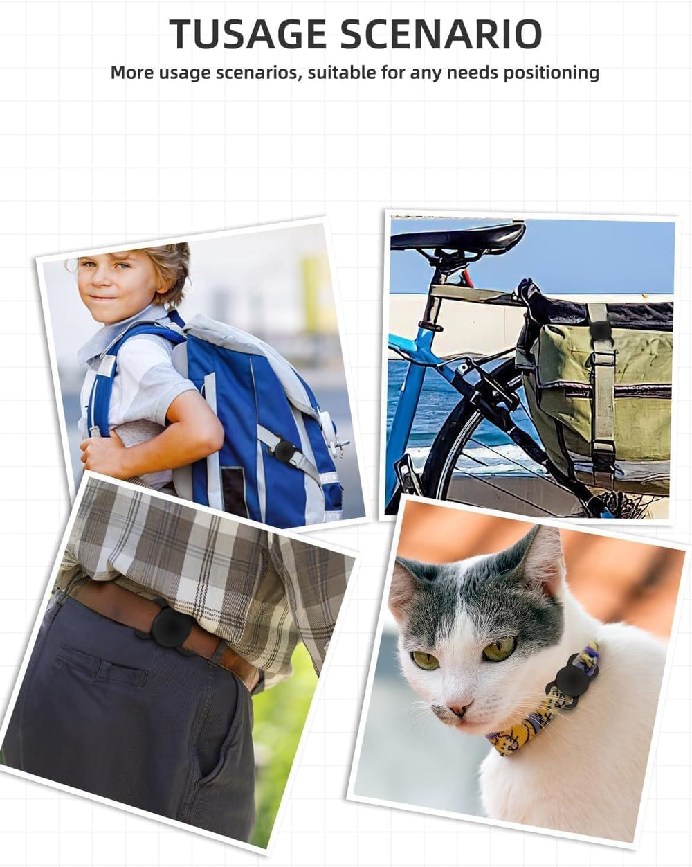 Vebiso tracker clipped to a bag demonstrates versatile attachment.