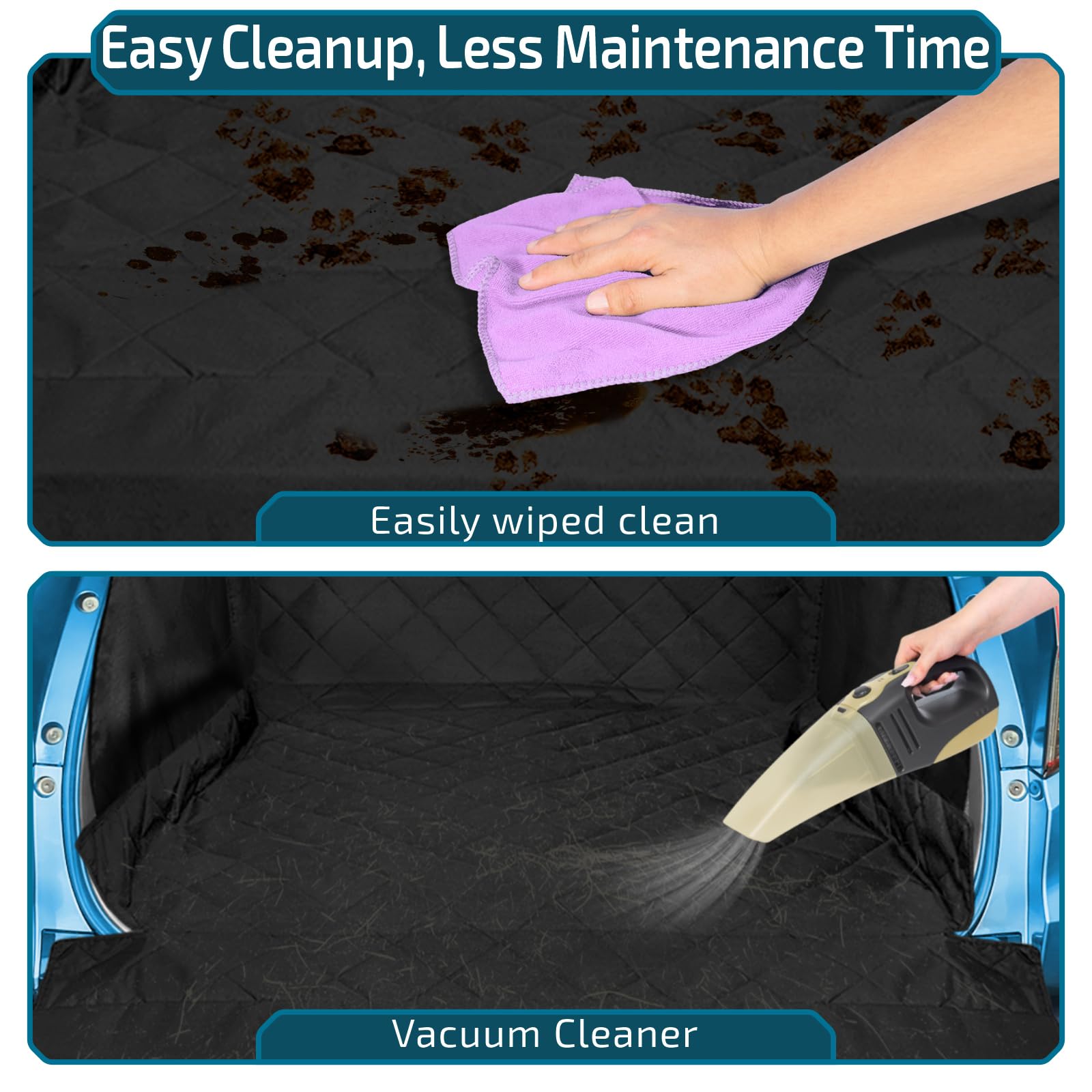 Veckle cargo liner cleans easily with wipe or vacuum
