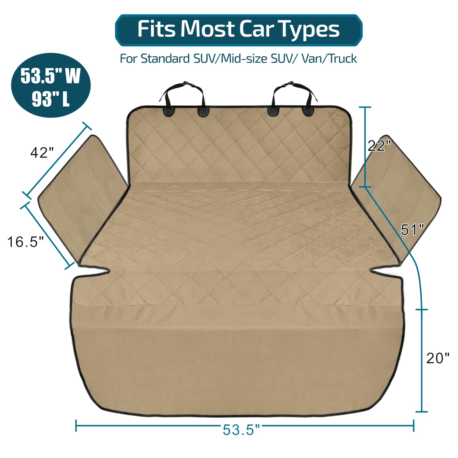 Veckle SUV cargo liner demonstrates wheel-well protection for pets and cargo.