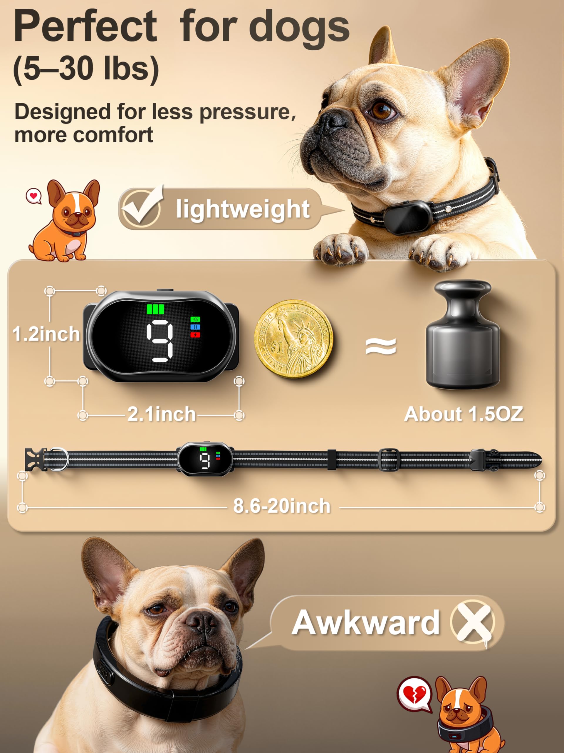 Veconix collar with static stimulation dial, customizable training levels.