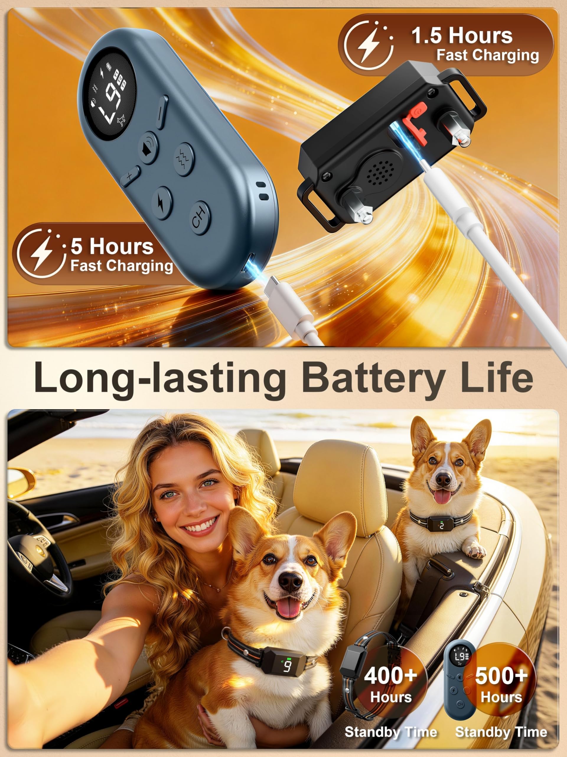 Removable rubber covers and safety features on Veconix dog collar.