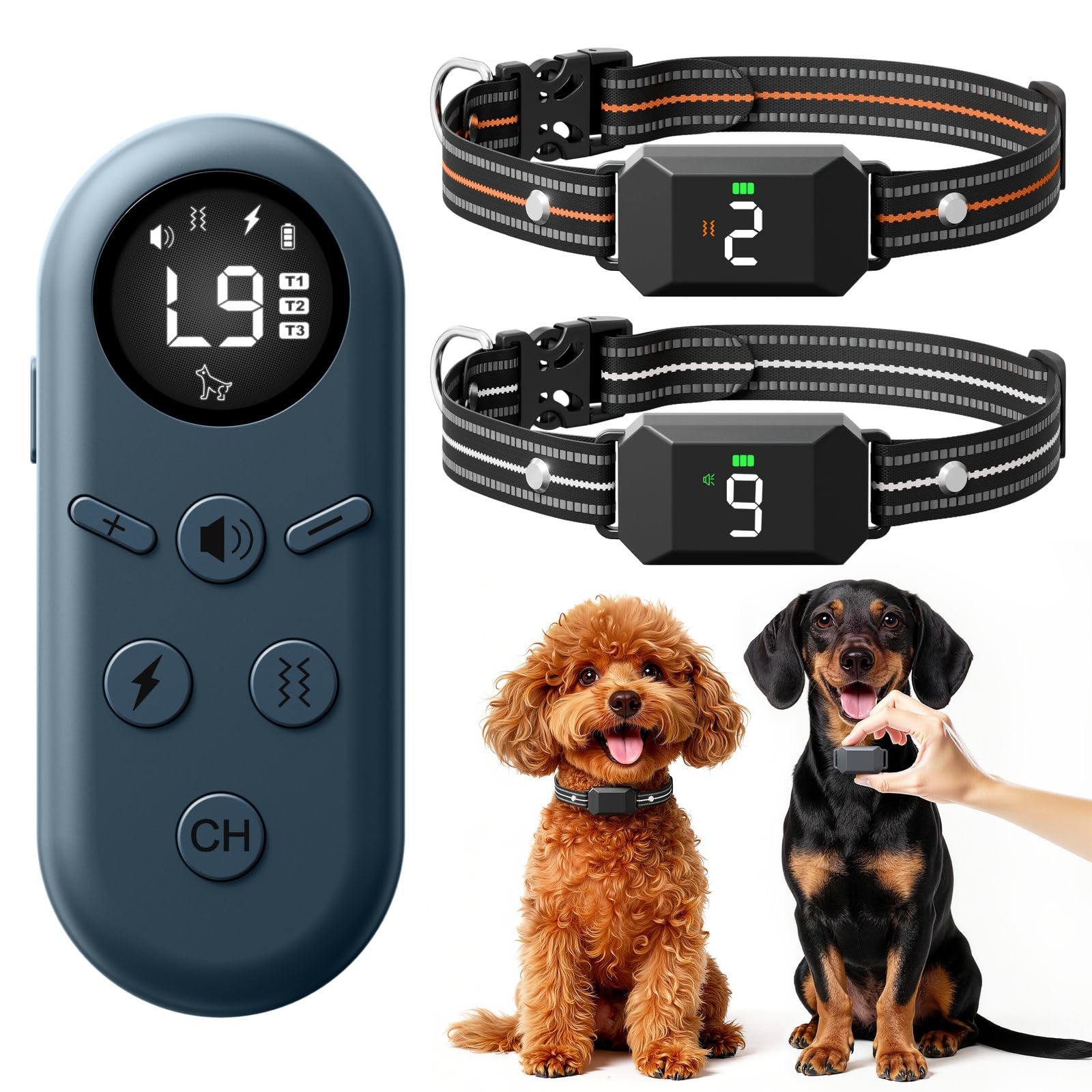 Veconix small dog shock collar with dual-dog remote training setup.