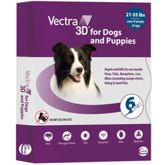 Vectra 3D medium dog bottle application for monthly treatment on 21–55 lb dogs.