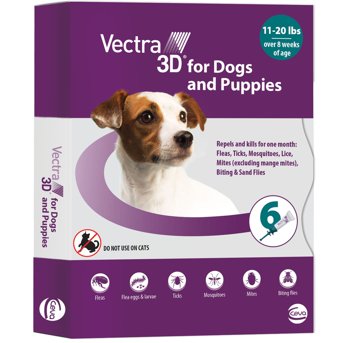 Vectra 3D small dog bottle-application on coat for easy topical protection.