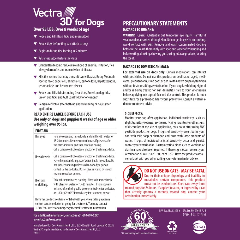 Vectra 3D spot-on application for large dogs demonstrates quick, easy protection.