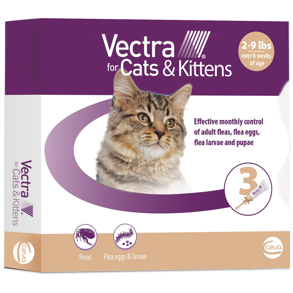 Vectra Small Cat application tip demonstrates easy skin application for fast flea protection.