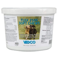 Vedco Flex 2500 Soft Chews bottle promotes joint comfort and mobility for aging pets.