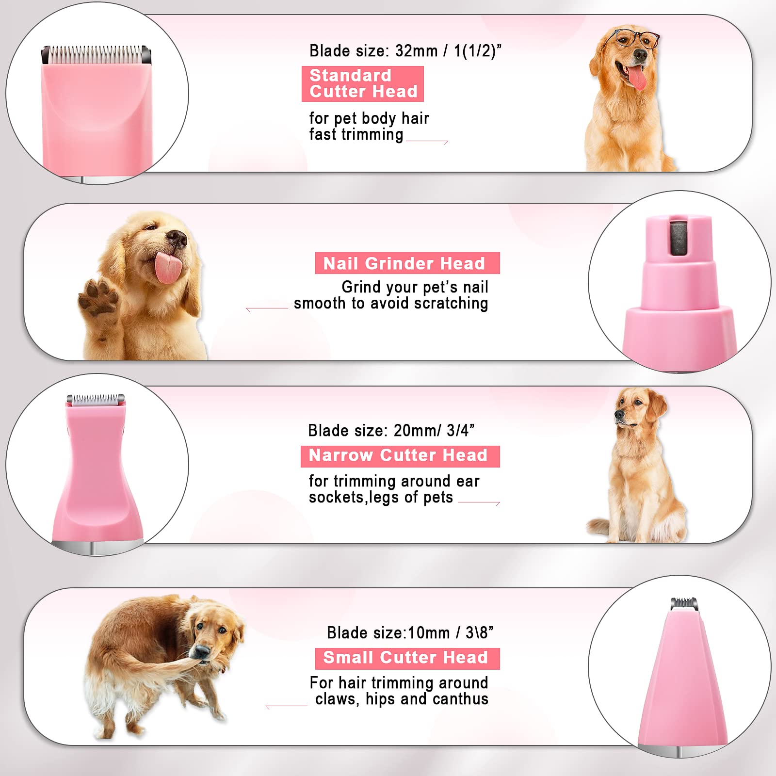 Veeconn cordless pet trimmer pink handle enables freedom to groom anywhere.