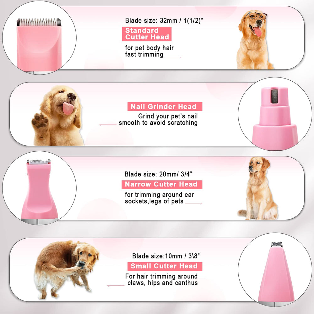 Veeconn cordless pet trimmer pink handle enables freedom to groom anywhere.
