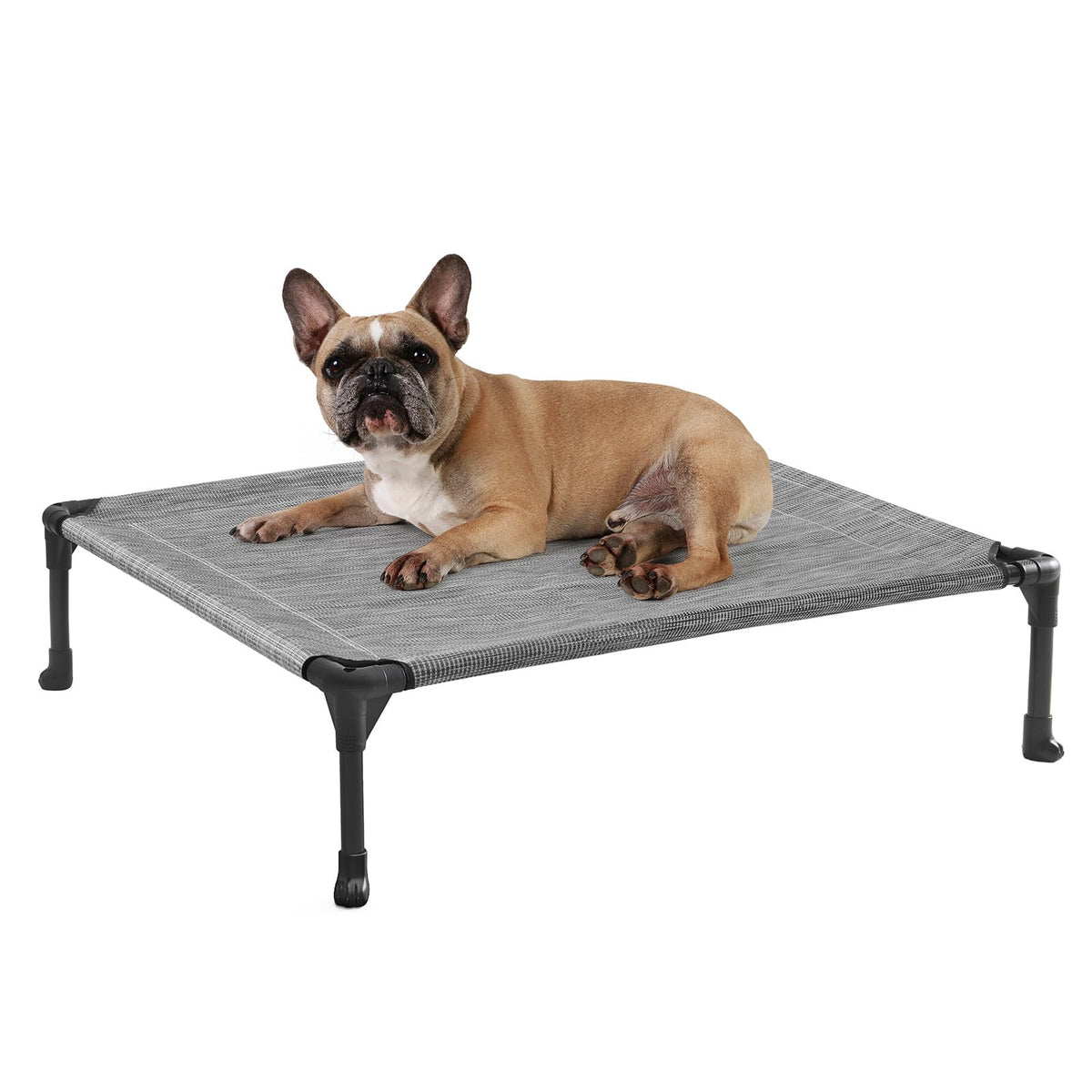 Veehoo elevated dog bed assembly view shows quick plug-in setup