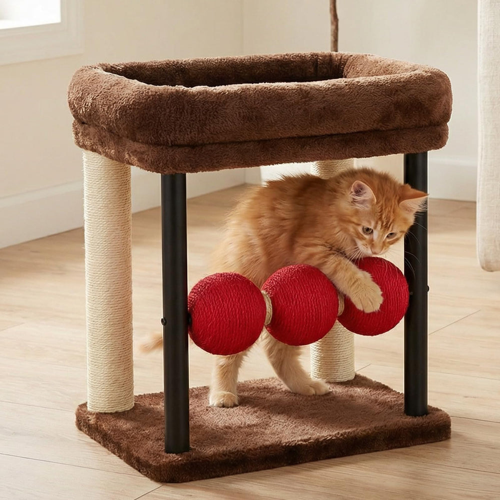 Veehoo small cat tree top bed provides a cozy kitten lounging spot