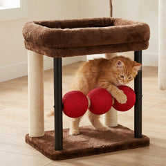 Veehoo small cat tree top bed provides a cozy kitten lounging spot