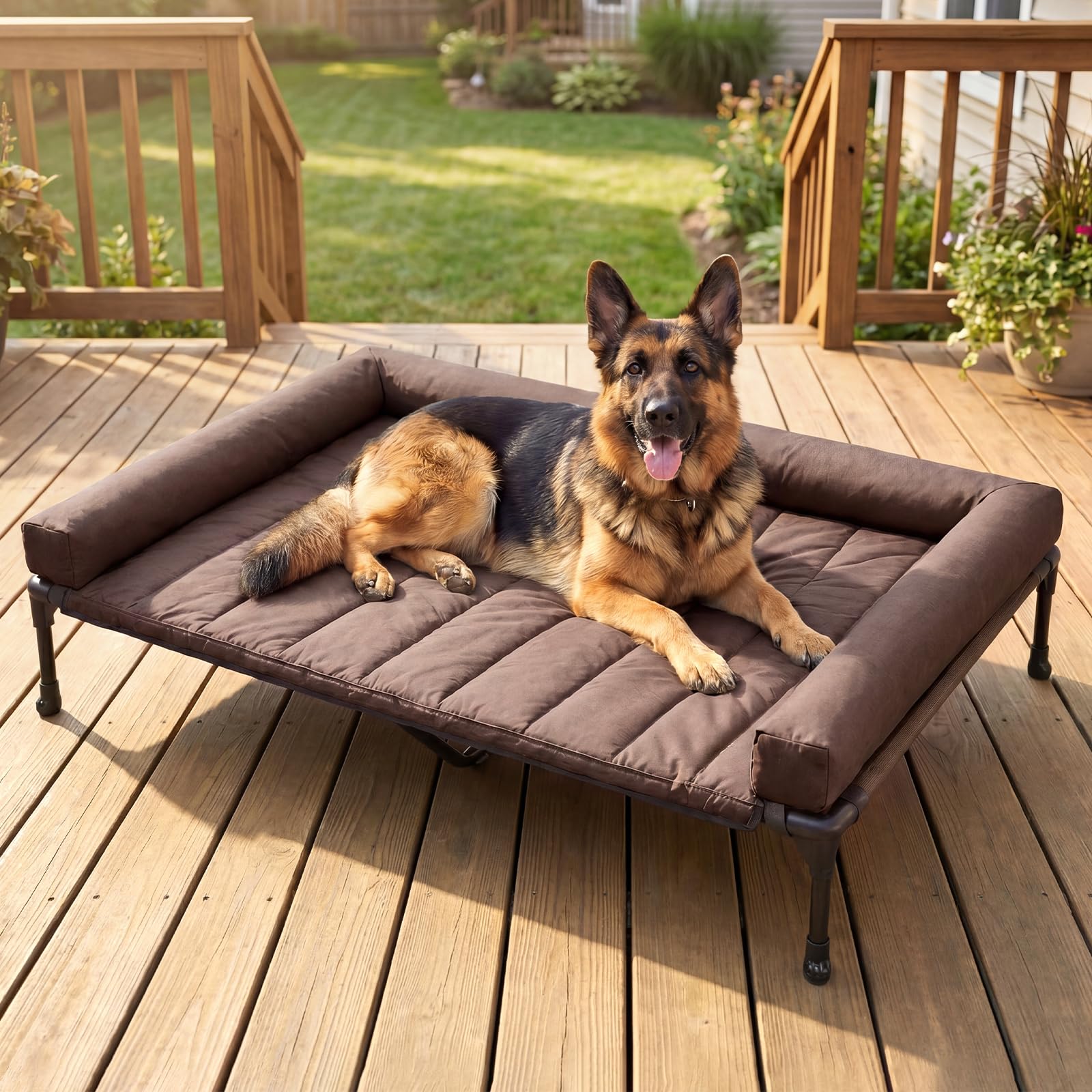 Veehoo indoor outdoor-friendly setup with dog resting comfortably on bed.