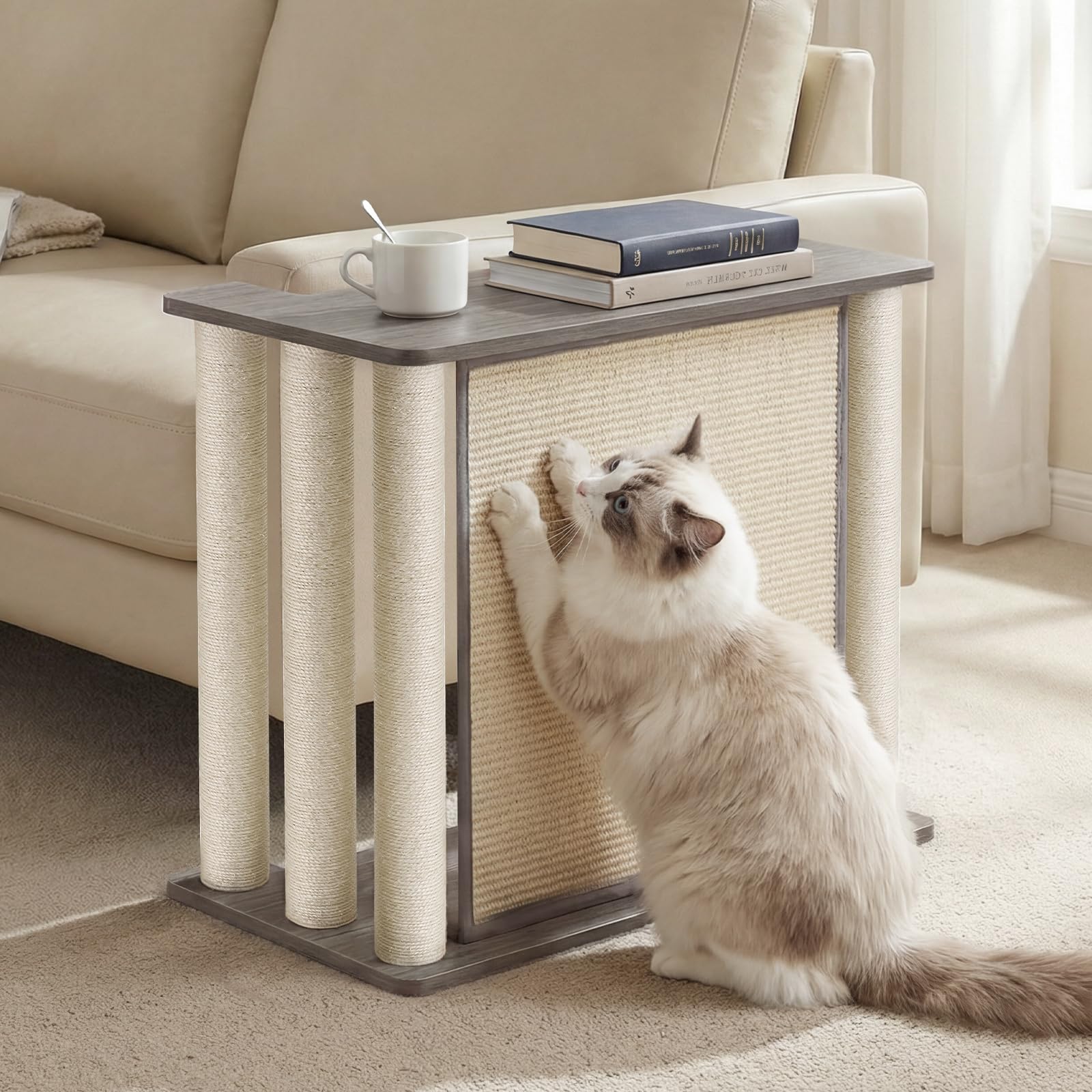 Veehoo couch protector with claw panel protects upholstery from cat claws on the left.