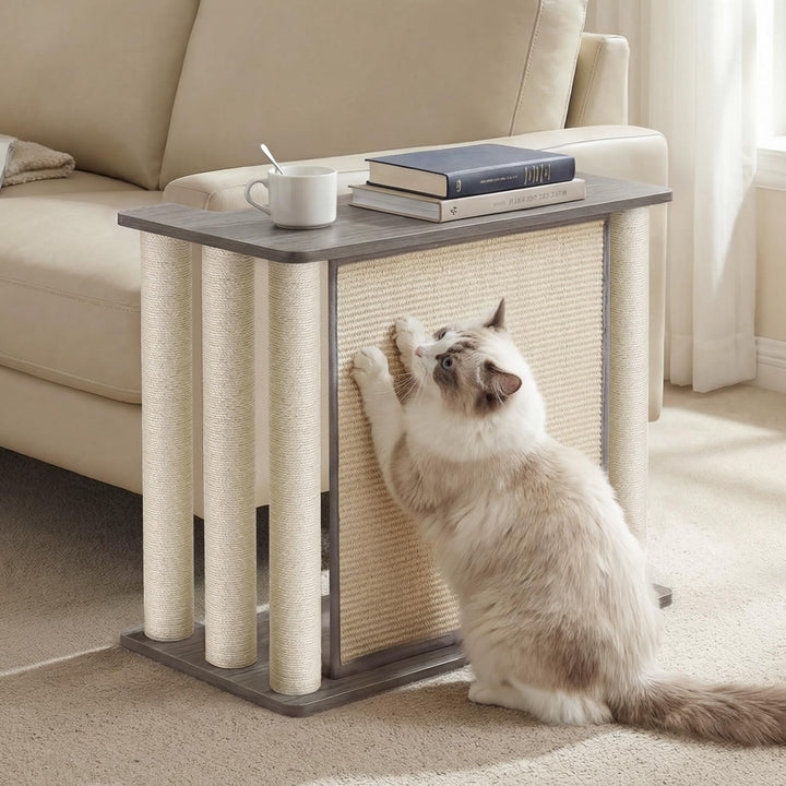 Veehoo couch protector with claw panel protects upholstery from cat claws on the left.