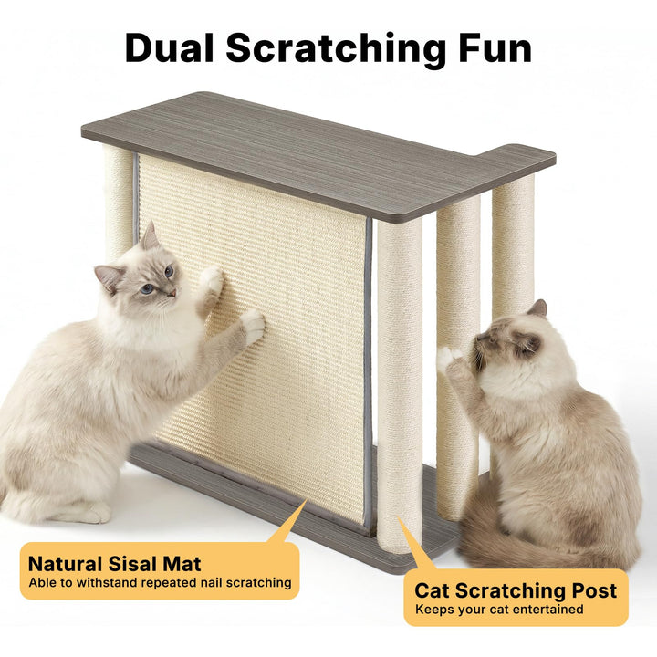 Veehoo couch protector shows integrated scratch posts for healthy cat scratching.