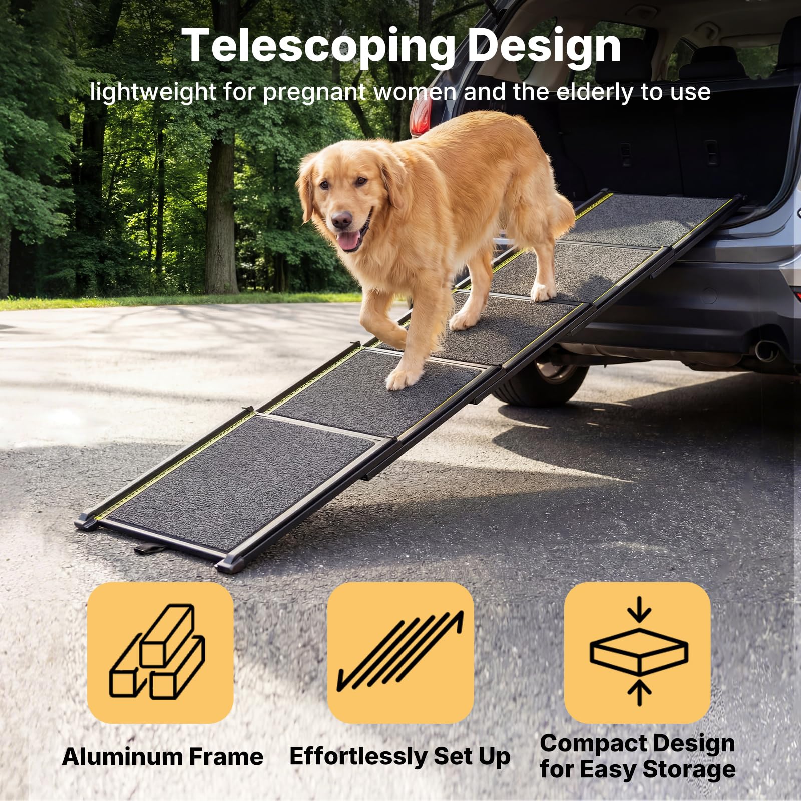 Veehoo 20-inch wide ramp for comfortable pet access.
