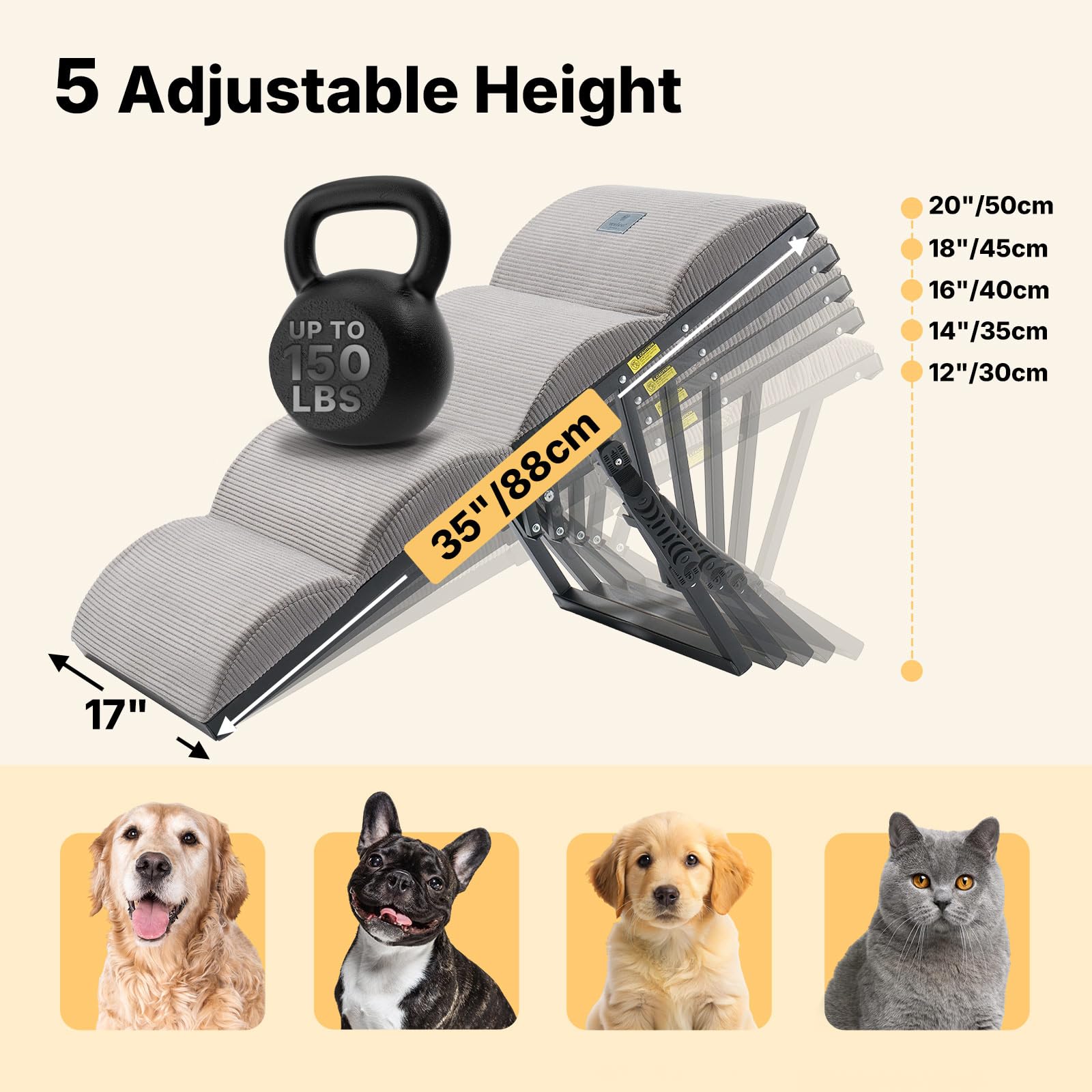 Veehoo dog ramp iron frame supports up to 150 pounds for sturdy daily use