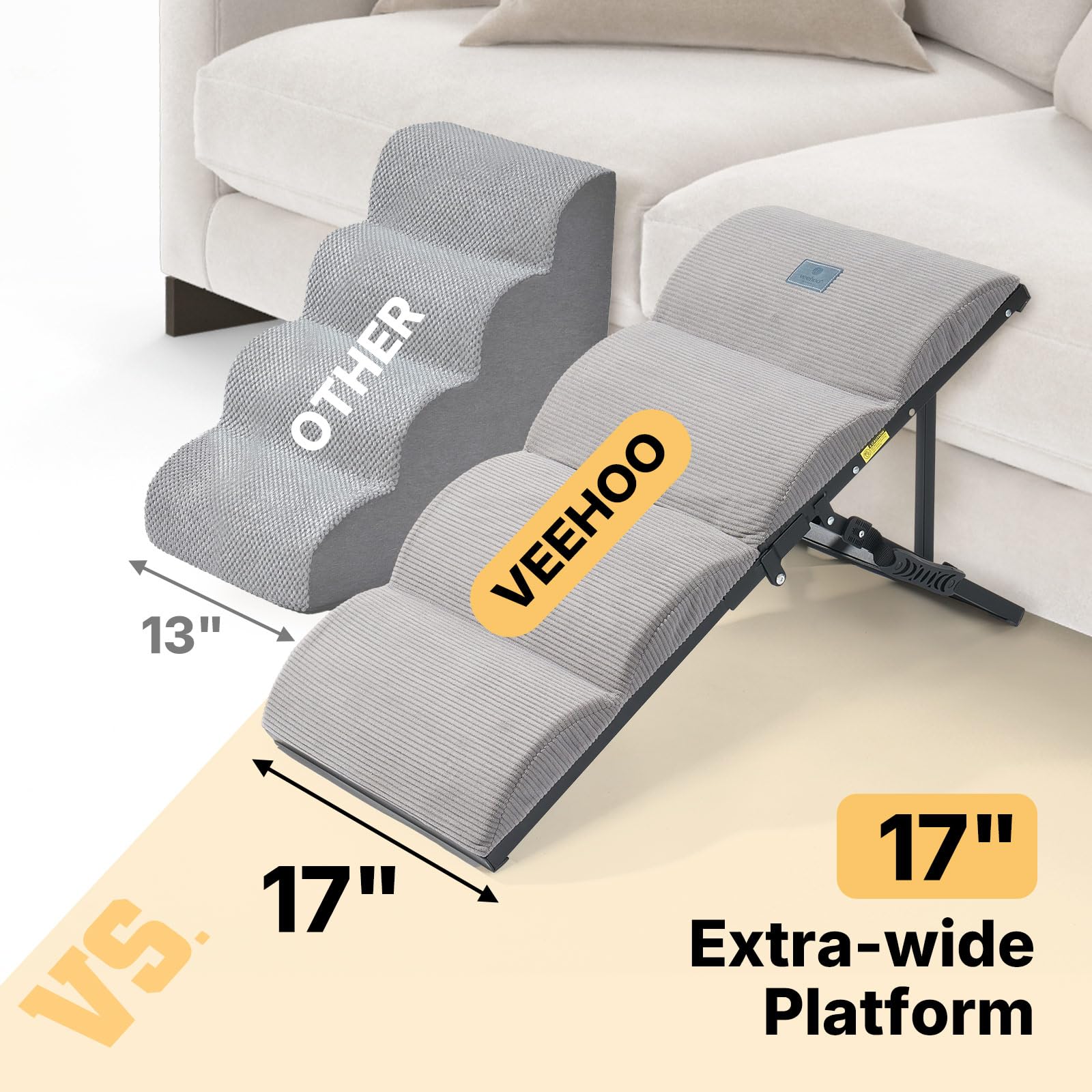 Veehoo dog ramp 17 inch wide surface accommodates larger dogs comfortably