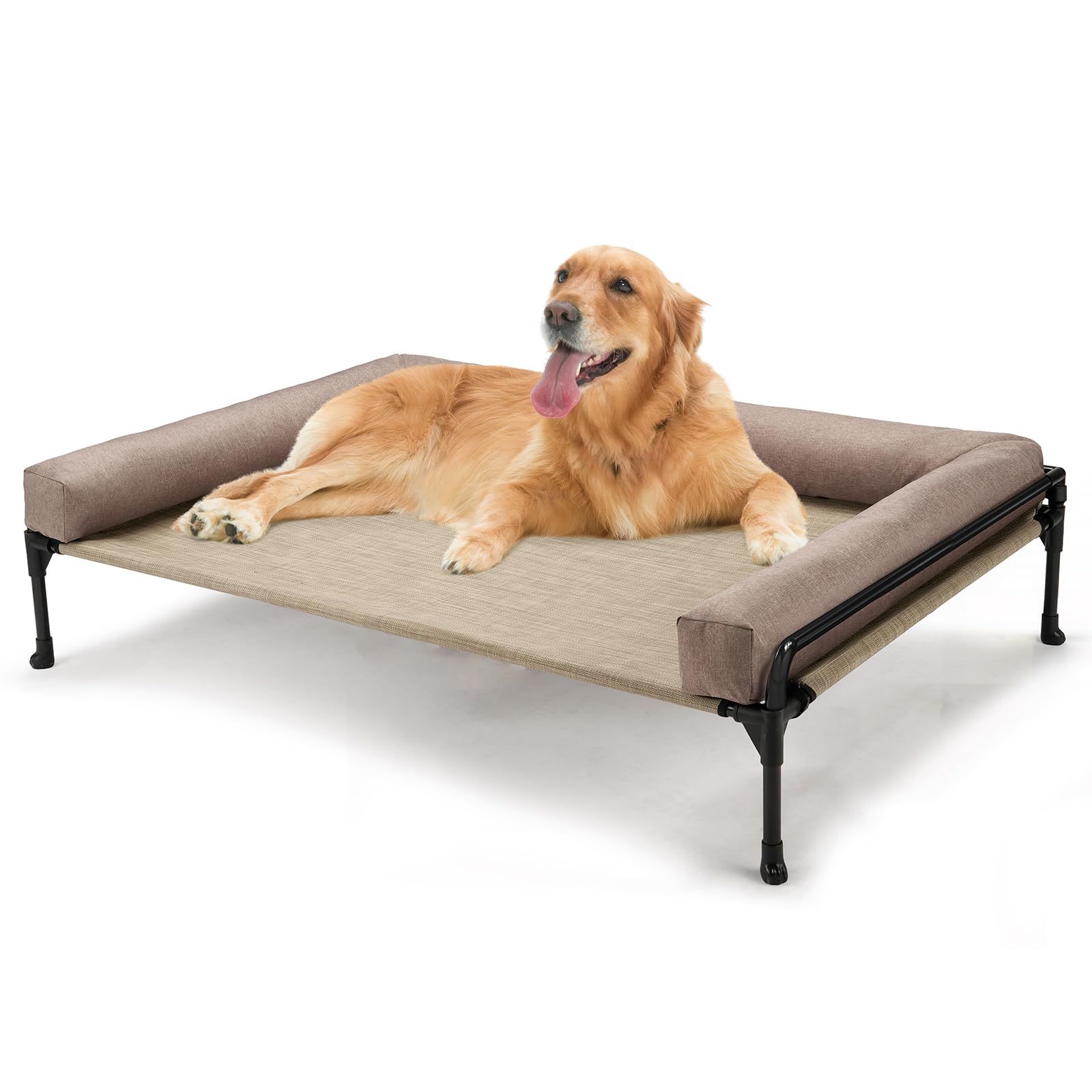 Veehoo elevated dog bed outdoor cot showing breathable mesh for cooling