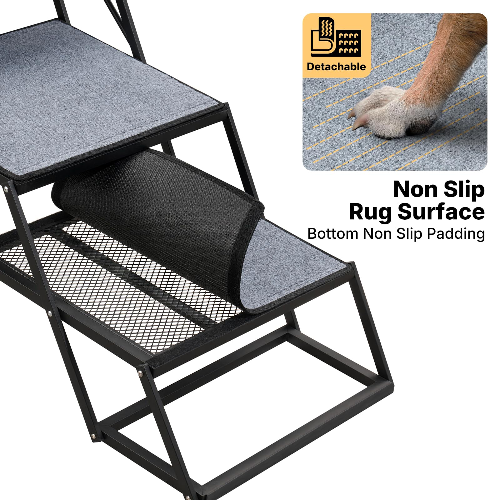 Veehoo non-slip rug surface on each step improves grip on wet floors.