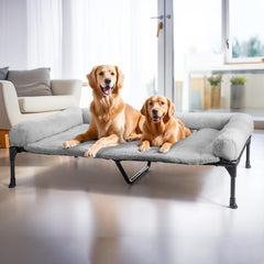 Veehoo orthopedic elevated dog bed in grey, showcasing spacious 59x37 size for large dogs, joint comfort.