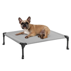 Veehoo outdoor elevated dog bed 32x25 offers stable comfort outdoors.