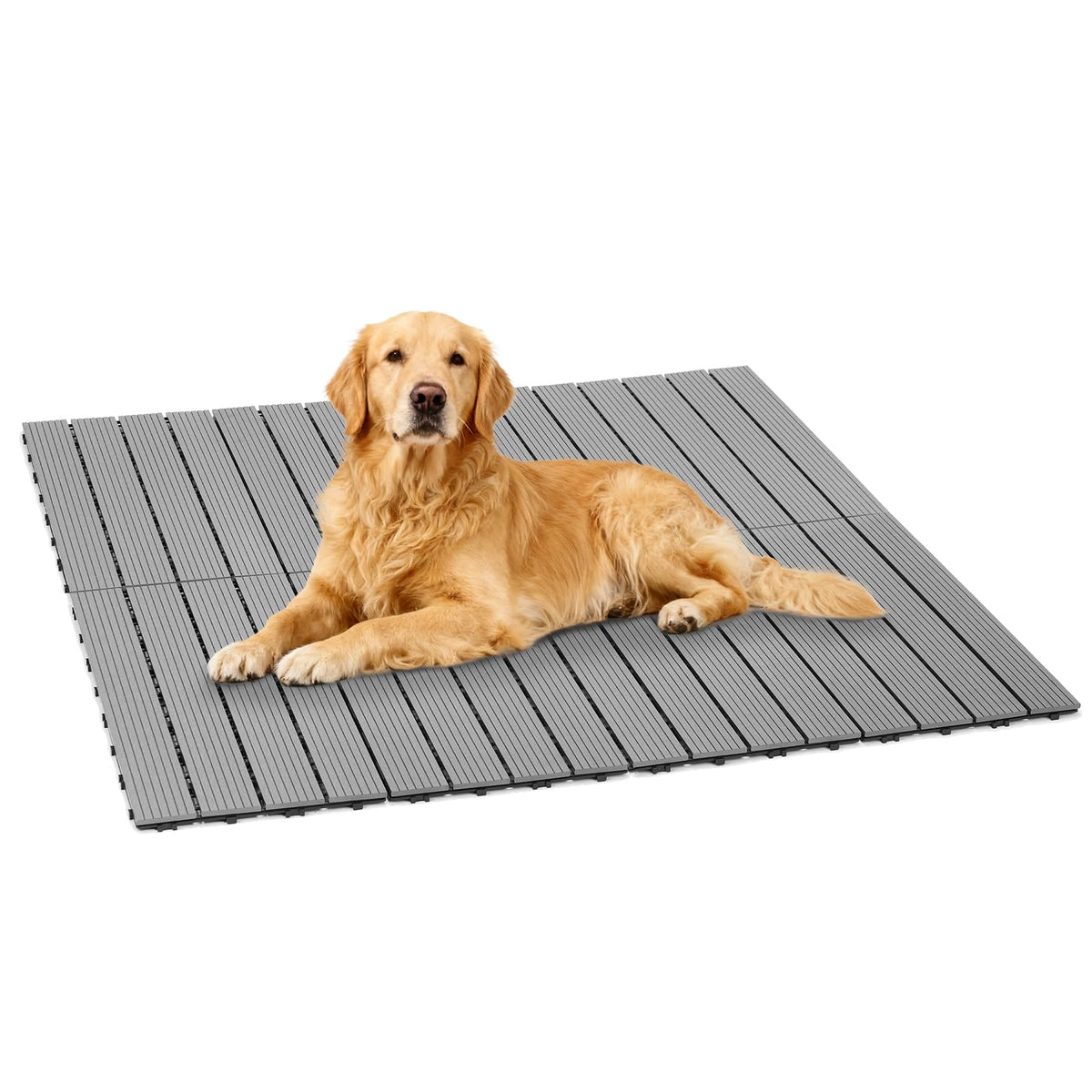 Veehoo outdoor dog deck assembly shows tool-free setup for quick use.
