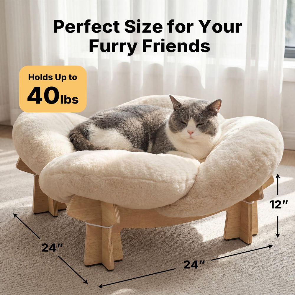 Veehoo petal-shaped elevated bed provides secure, supportive lounging for cats and small puppies.