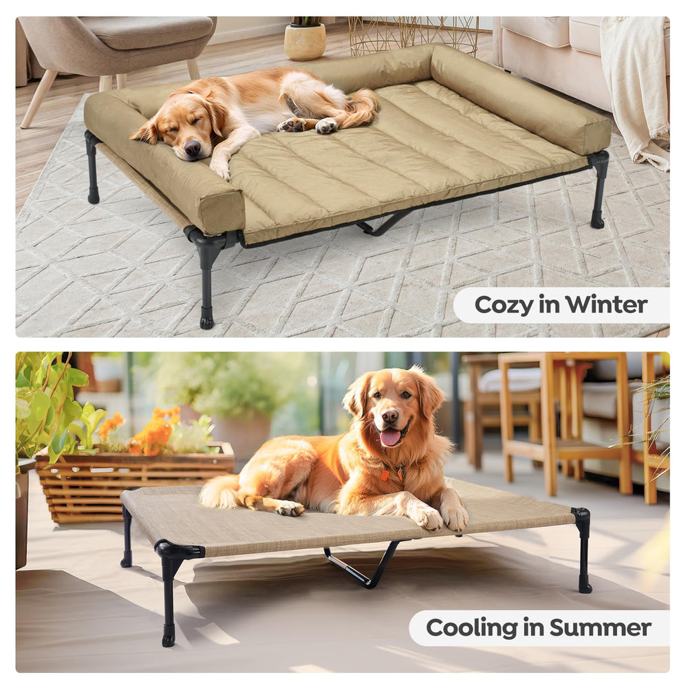 Veehoo raised pet cot with non-slip feet stays steady on any surface.