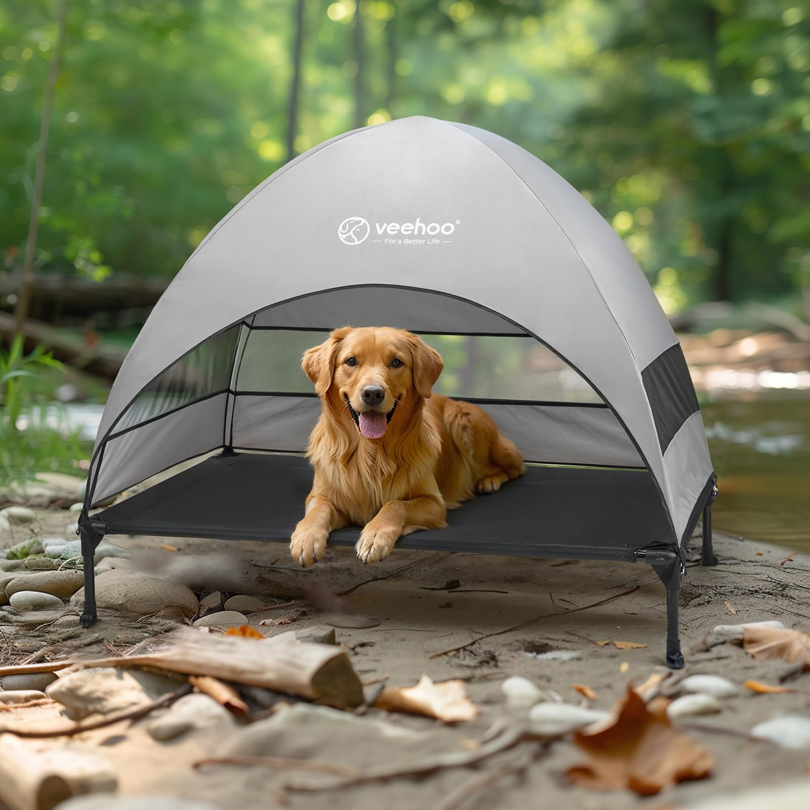 Veehoo Removable Canopy Windproof Fabric shields pets from sun and drizzle