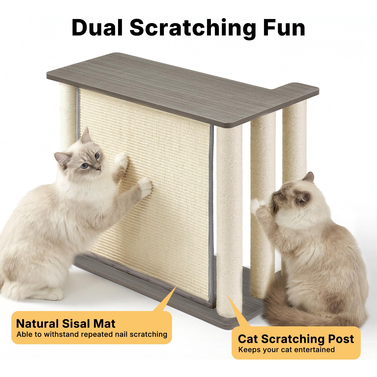 Veehoo side table with integrated scratching panel offers a functional space for drinks.