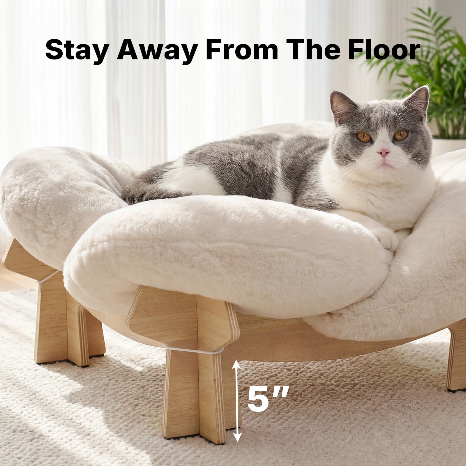 Veehoo wooden raised base ensures 360° air circulation for a dry, comfy resting spot.