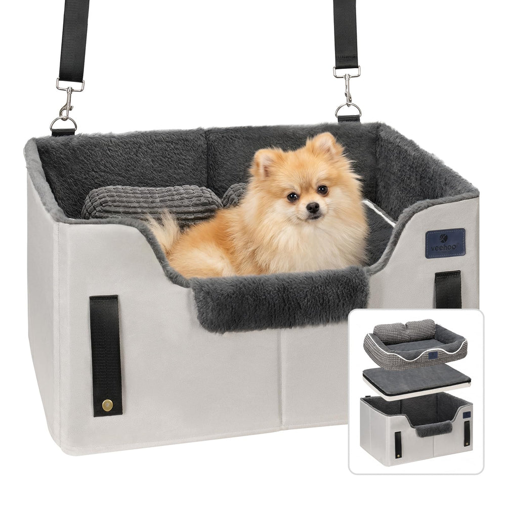 Veehoo 2-in-1 dog booster car seat providing secure comfort on the road.