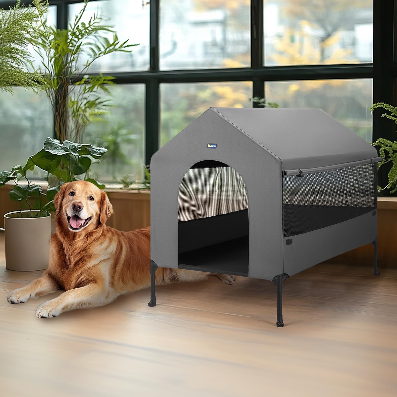 Veehoo 41-inch dog house easy-assembly saves time during setup.