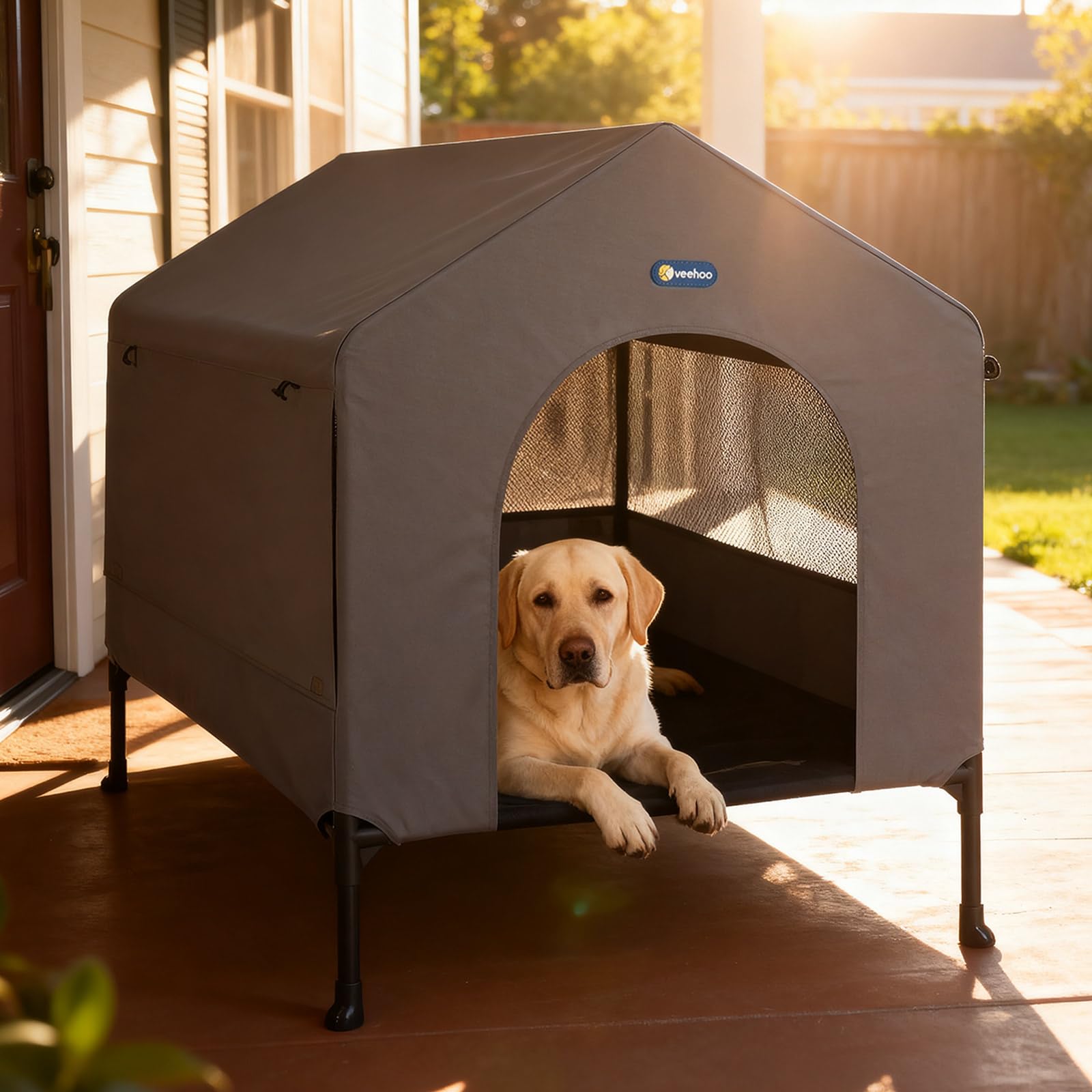 Veehoo 41-inch dog house outdoor-elevated design keeps pets dry and comfortable.