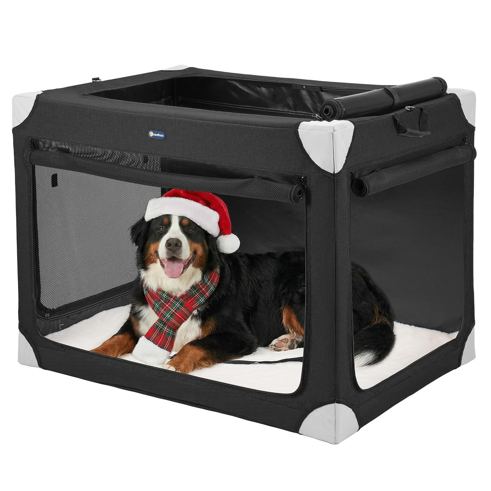 Veehoo 42-inch crate interior space for lounging and stretching.