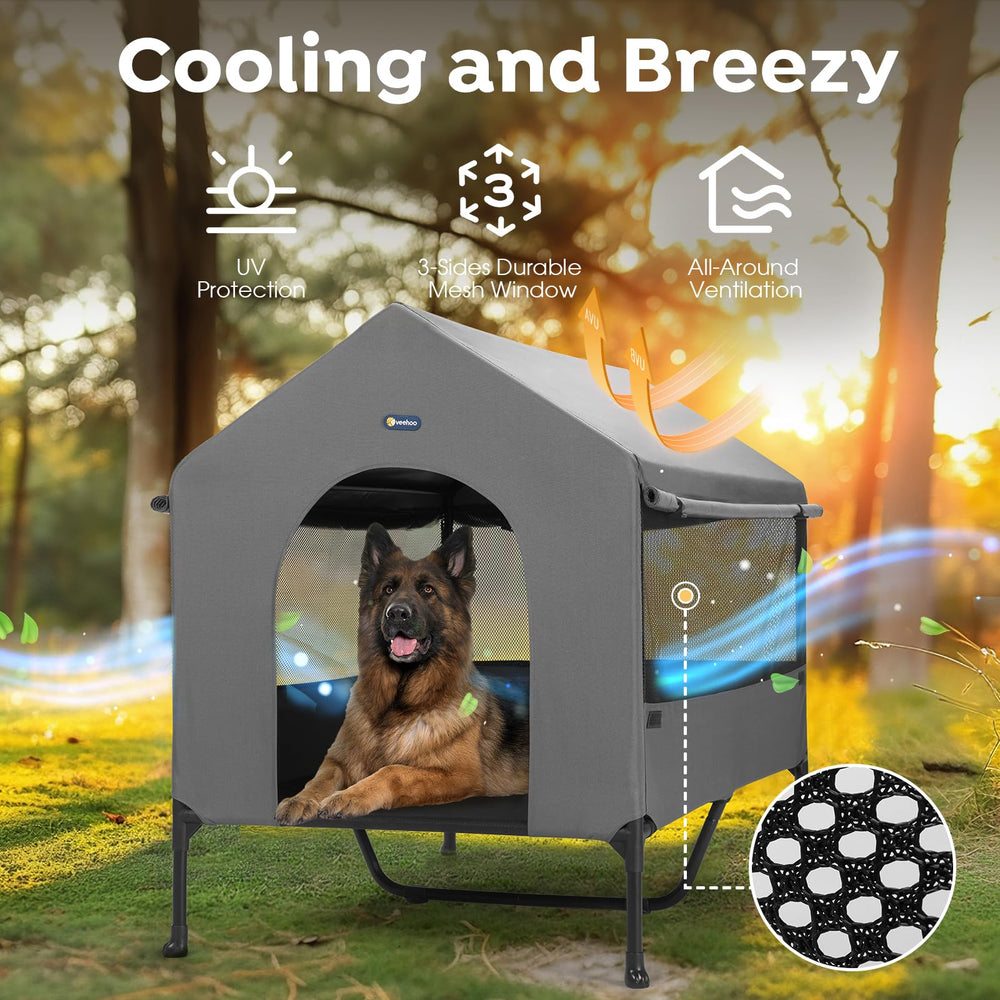 Veehoo dog house open front with easy access and ventilation.