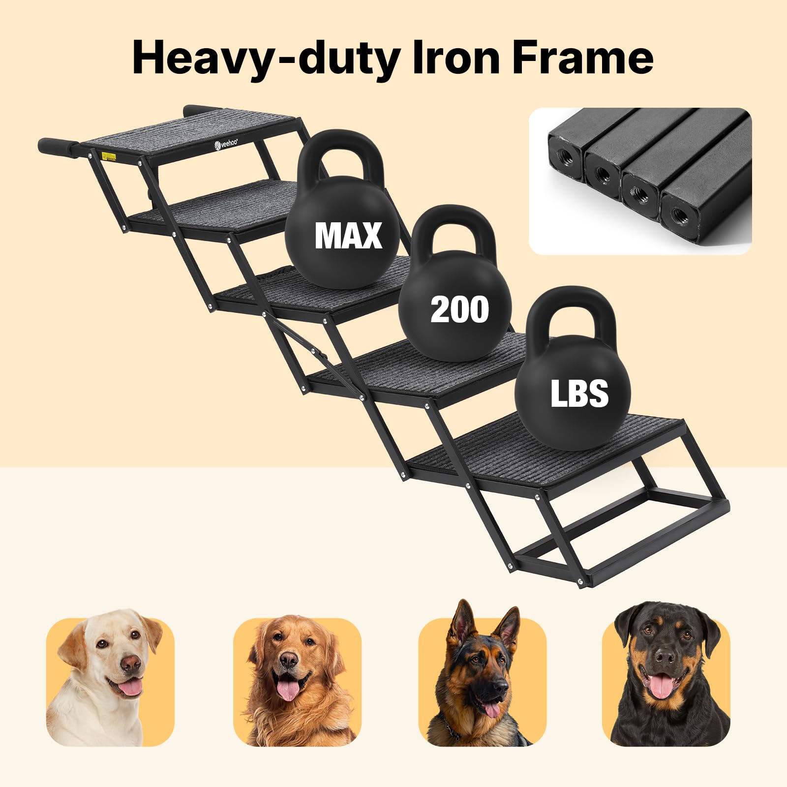 Veehoo non-slip dog steps with rug surface to prevent slipping