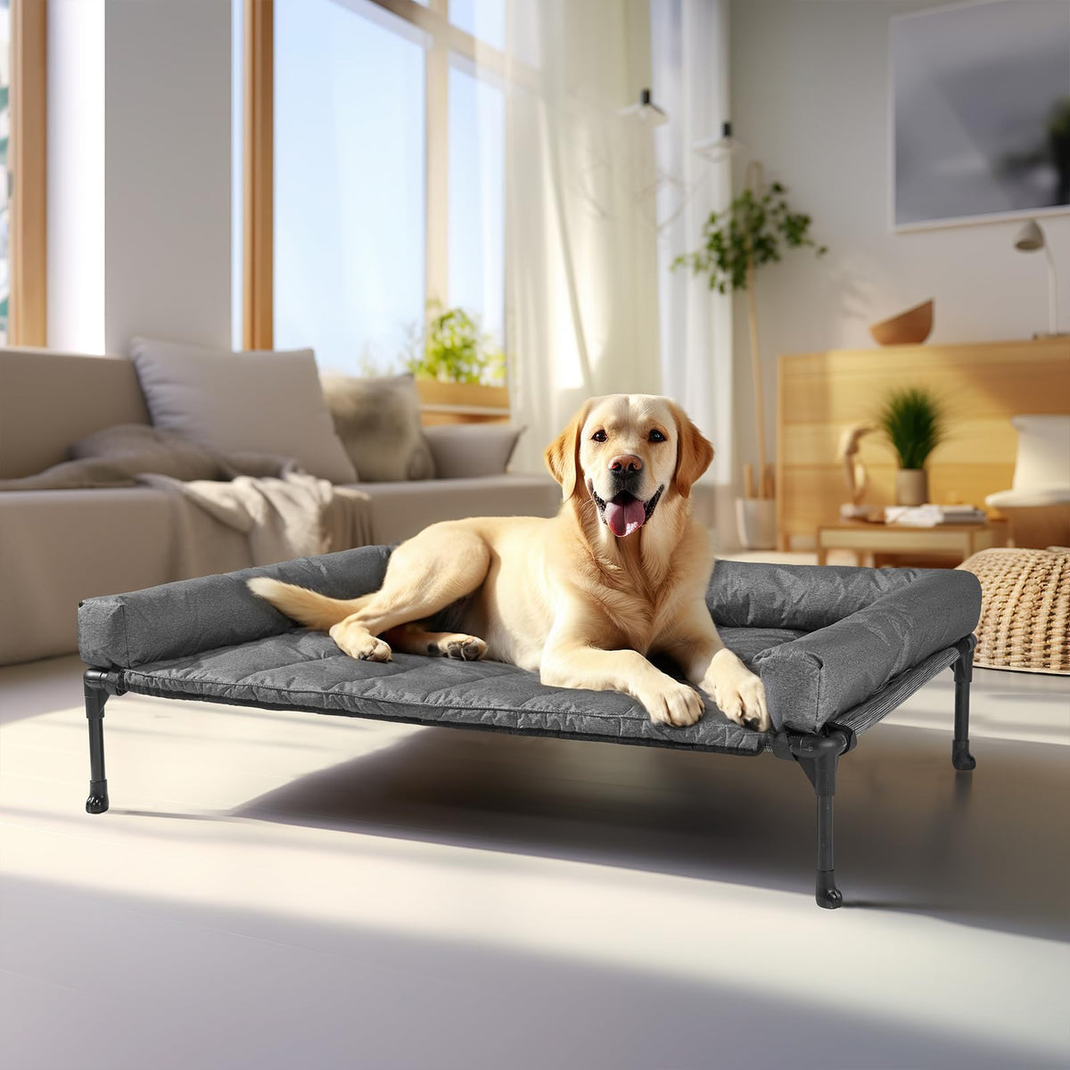 Veehoo cooling elevated dog bed with bolster ideal for outdoor lounging