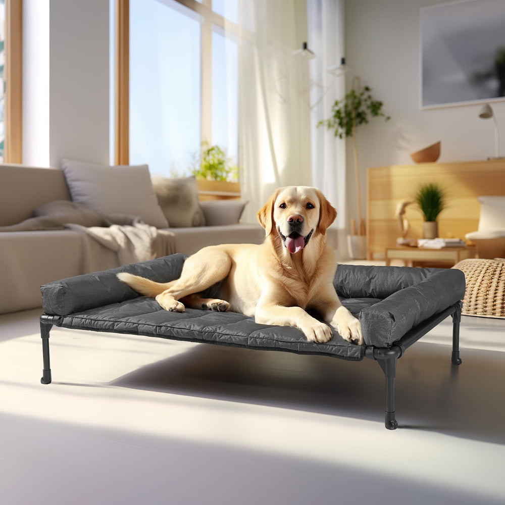 Veehoo cooling elevated dog bed frame showing airflow and stability