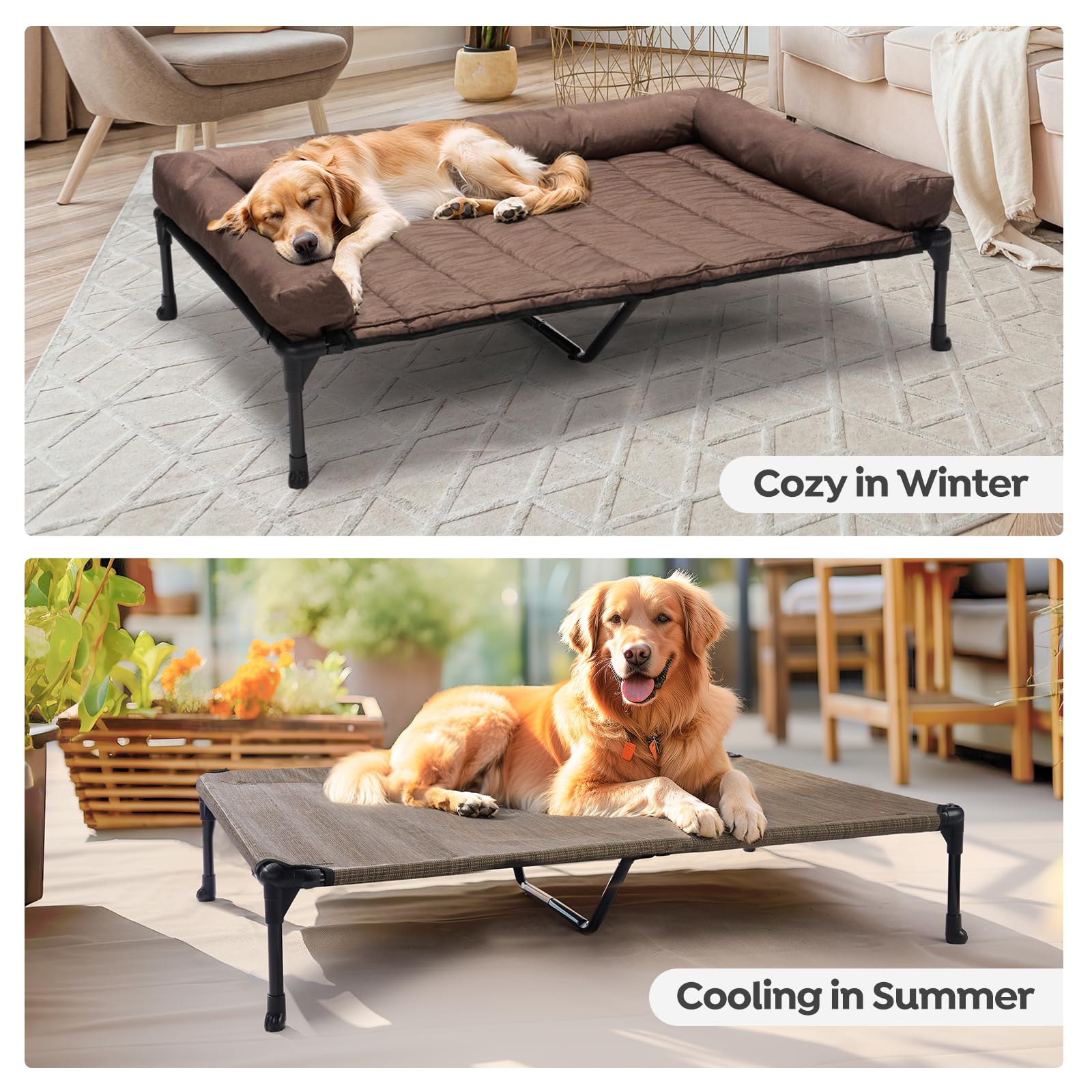 Veehoo elevated bed ideal for indoor or outdoor use.