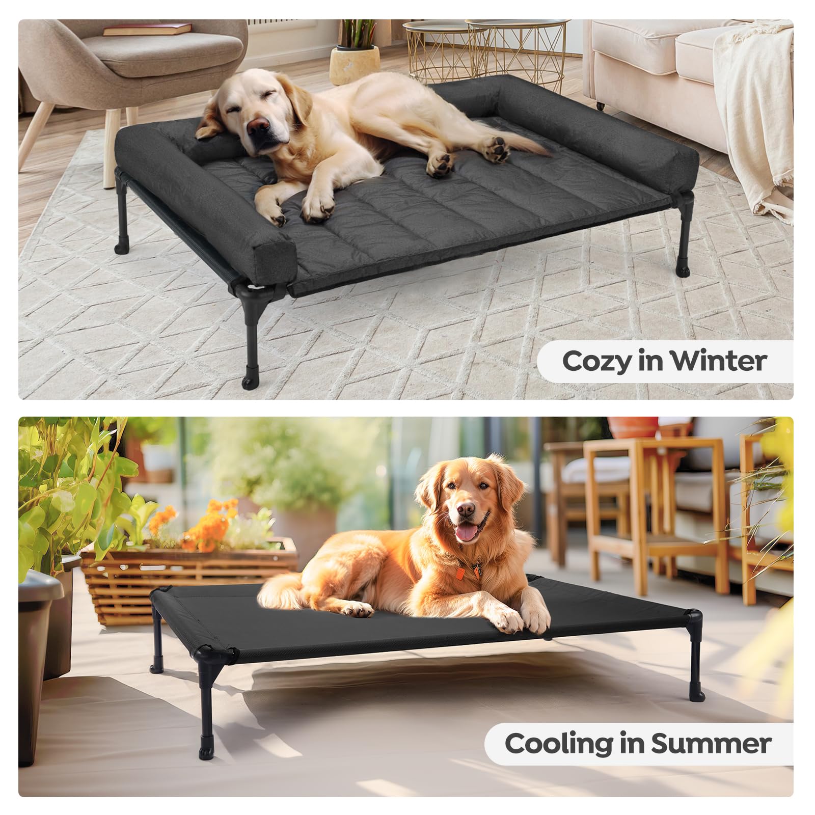 Veehoo bed features non-slip feet stay steady on slick floors.