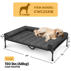 Veehoo dog bed side view showing three sided bolster for neck support