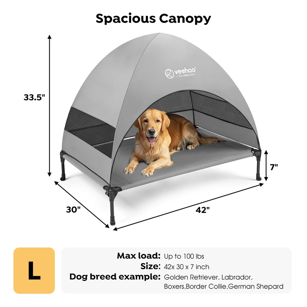 Veehoo dog bed tent with UV shield, sun protection and breathable shade.