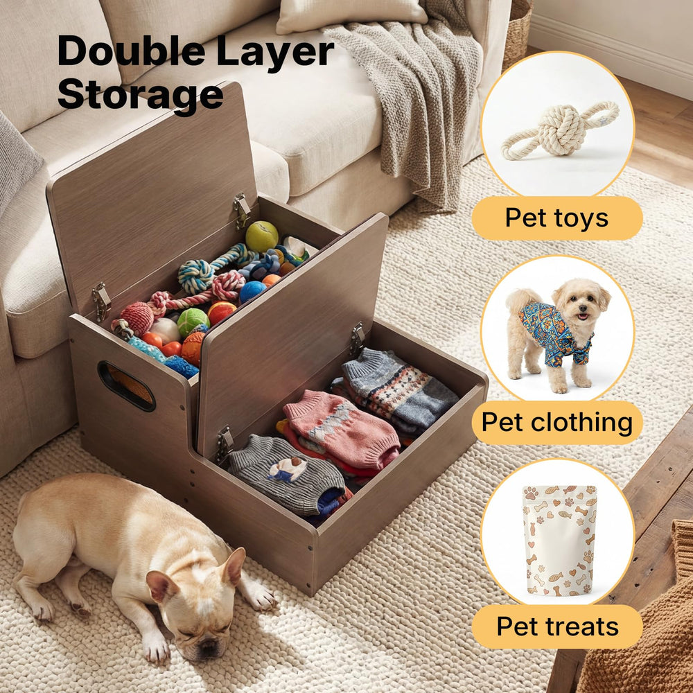 Veehoo dog stairs with non-slip rug for secure traction.