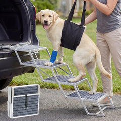Veehoo dog steps folded compact for easy travel and storage.