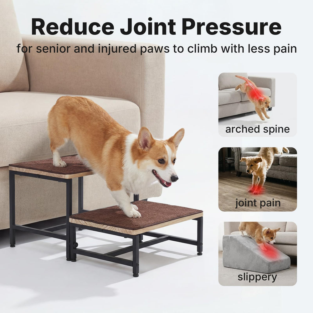 Veehoo dog steps show non-slip rug surface on each step for better footing